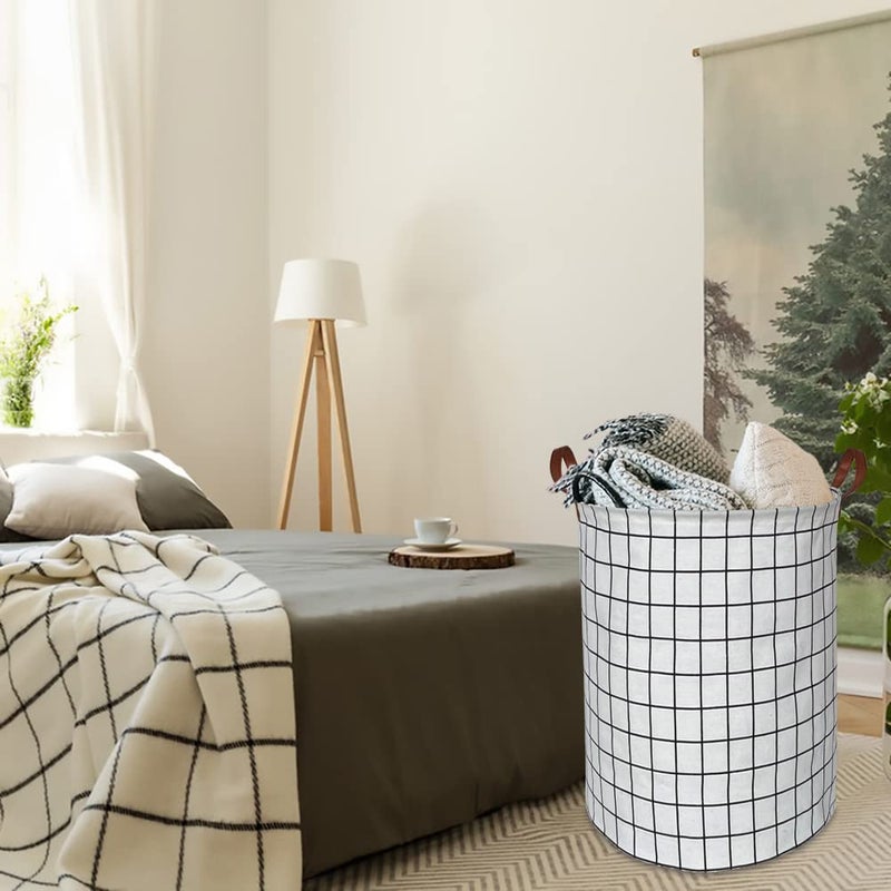 CLOCOR Collapsible Round Laundry Hamper/Large Storage Basket/Toys Bin/Boys and Girls Hamper/Room Decor (White check) - Image 2